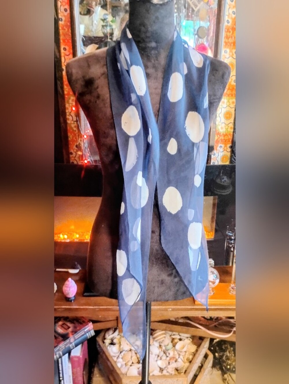 Vintage Collector VERA Blue Polka Dot Lightweight Bohemian Summer Lover Scarf
